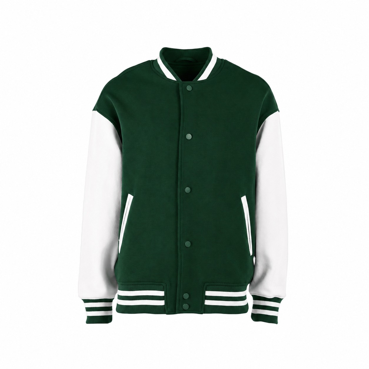 Cotton Varsity Jacket With Satin Lining — Forest Green/White