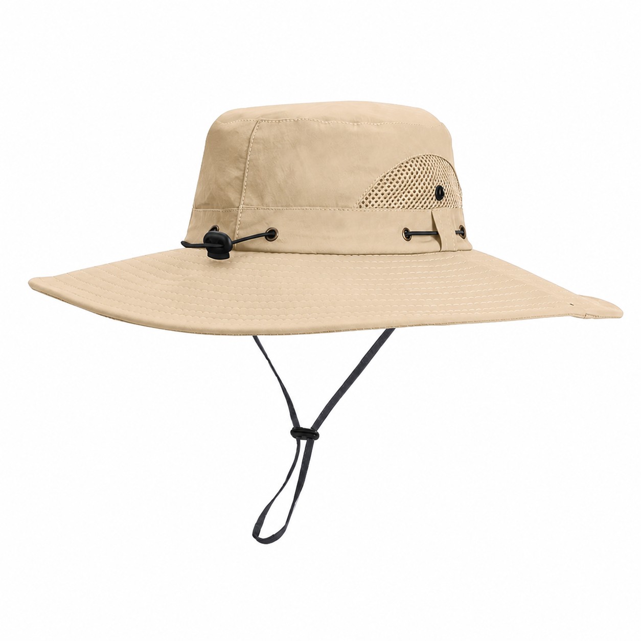 Nylon Drawstring Safari Sun Hat — Beige