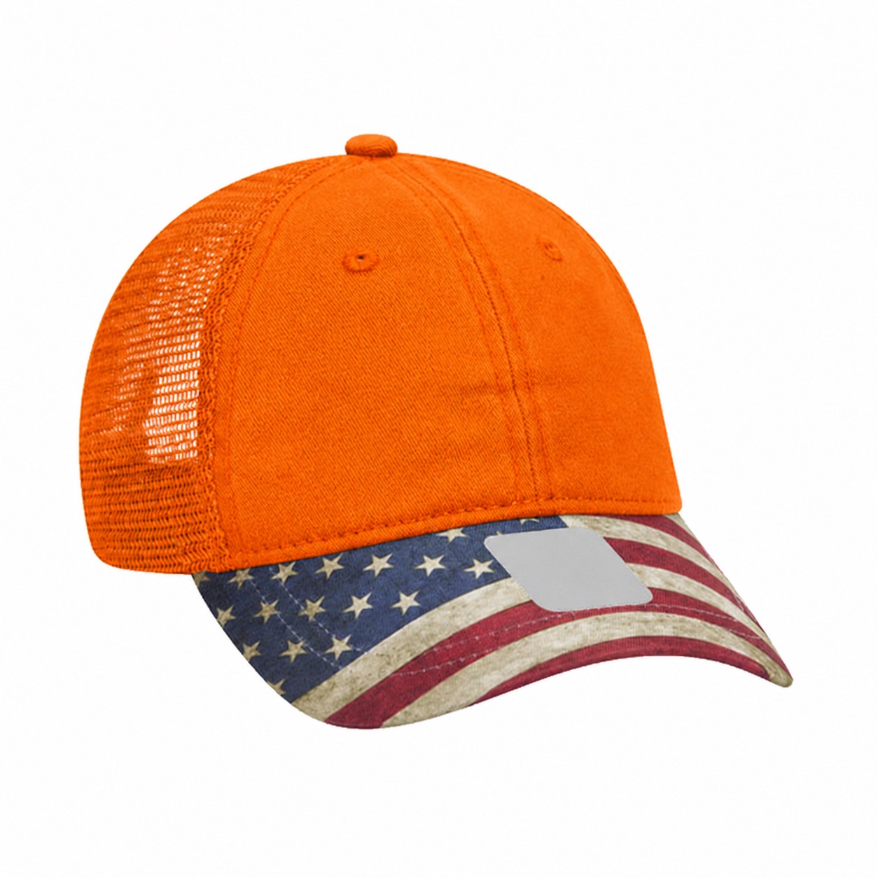 Cotton Twill Flag Brim Trucker Cap — Orange