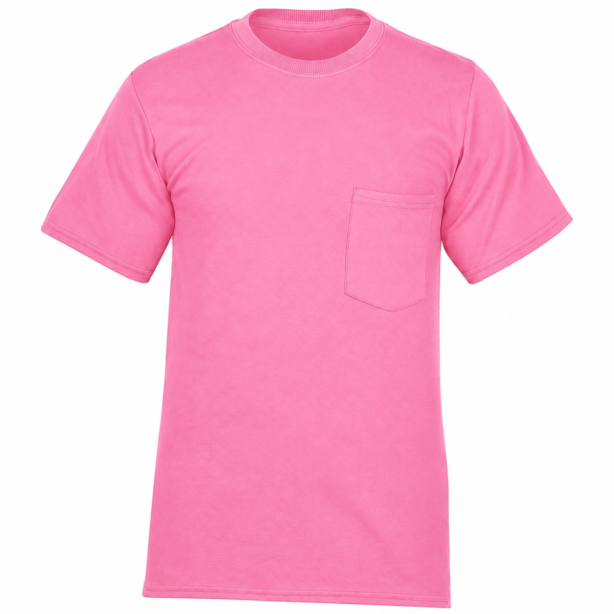 Cotton Pocket Crewneck T Shirt — Pink