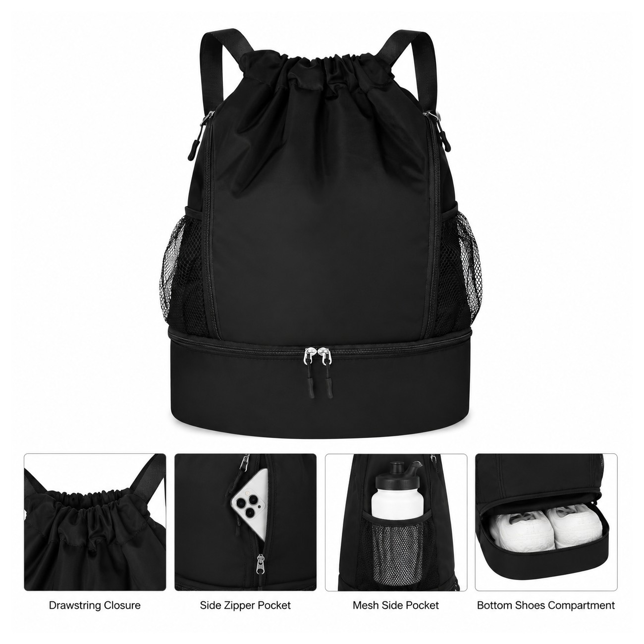 Nylon Black Drawstring Bag
