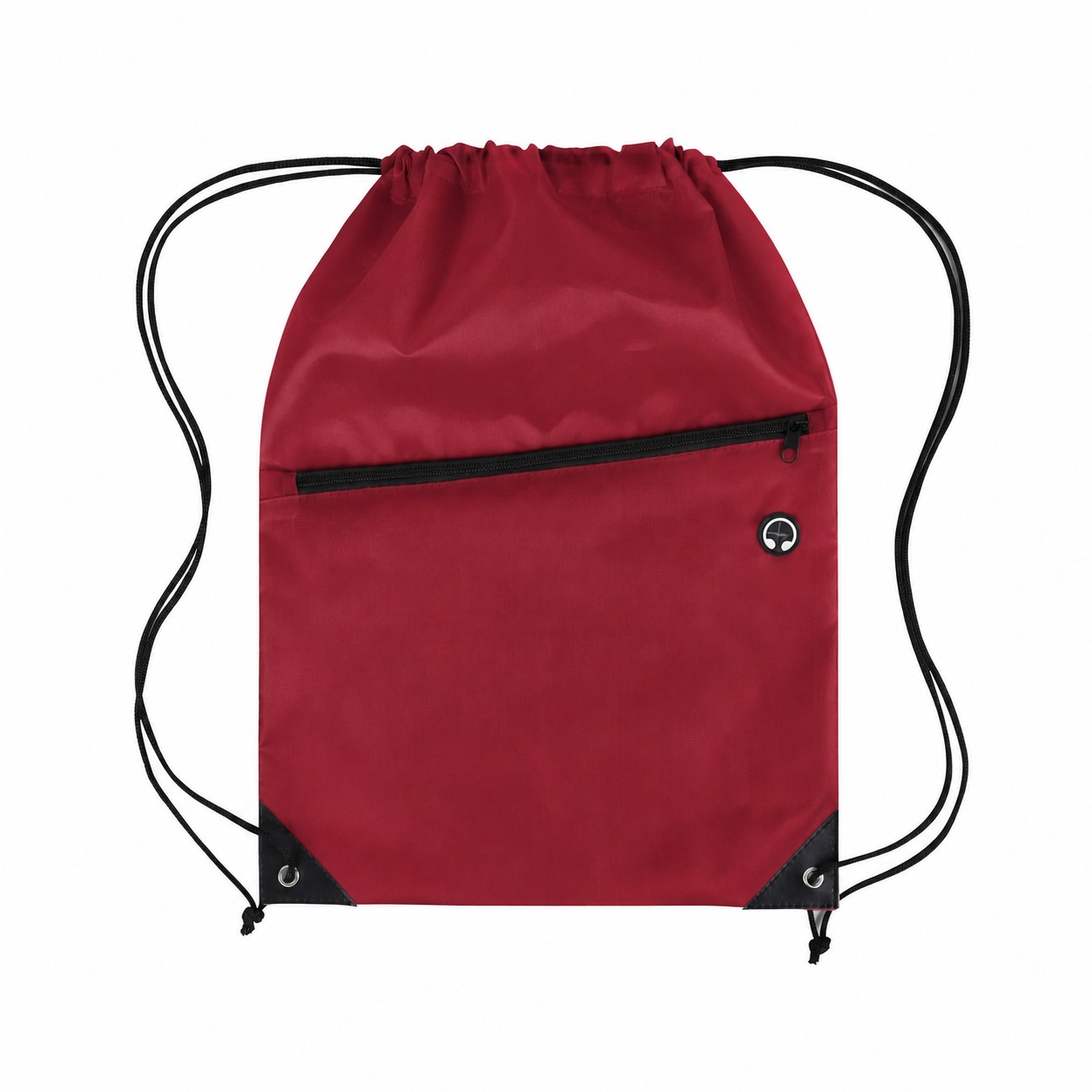 210D Polyester Zippered Drawstring Bag — Burgundy Red