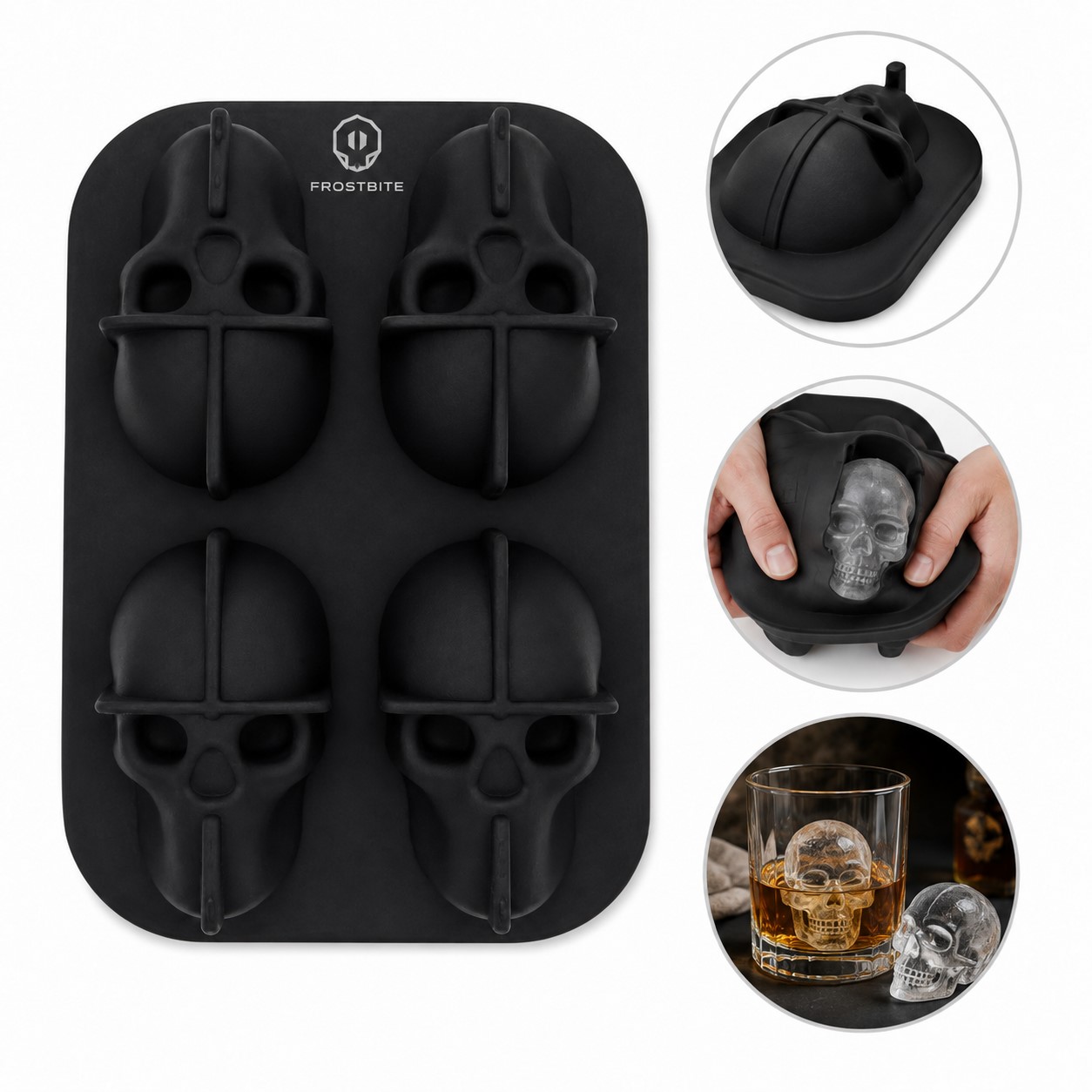 Four Cavity Silicone Skull Ice Mold