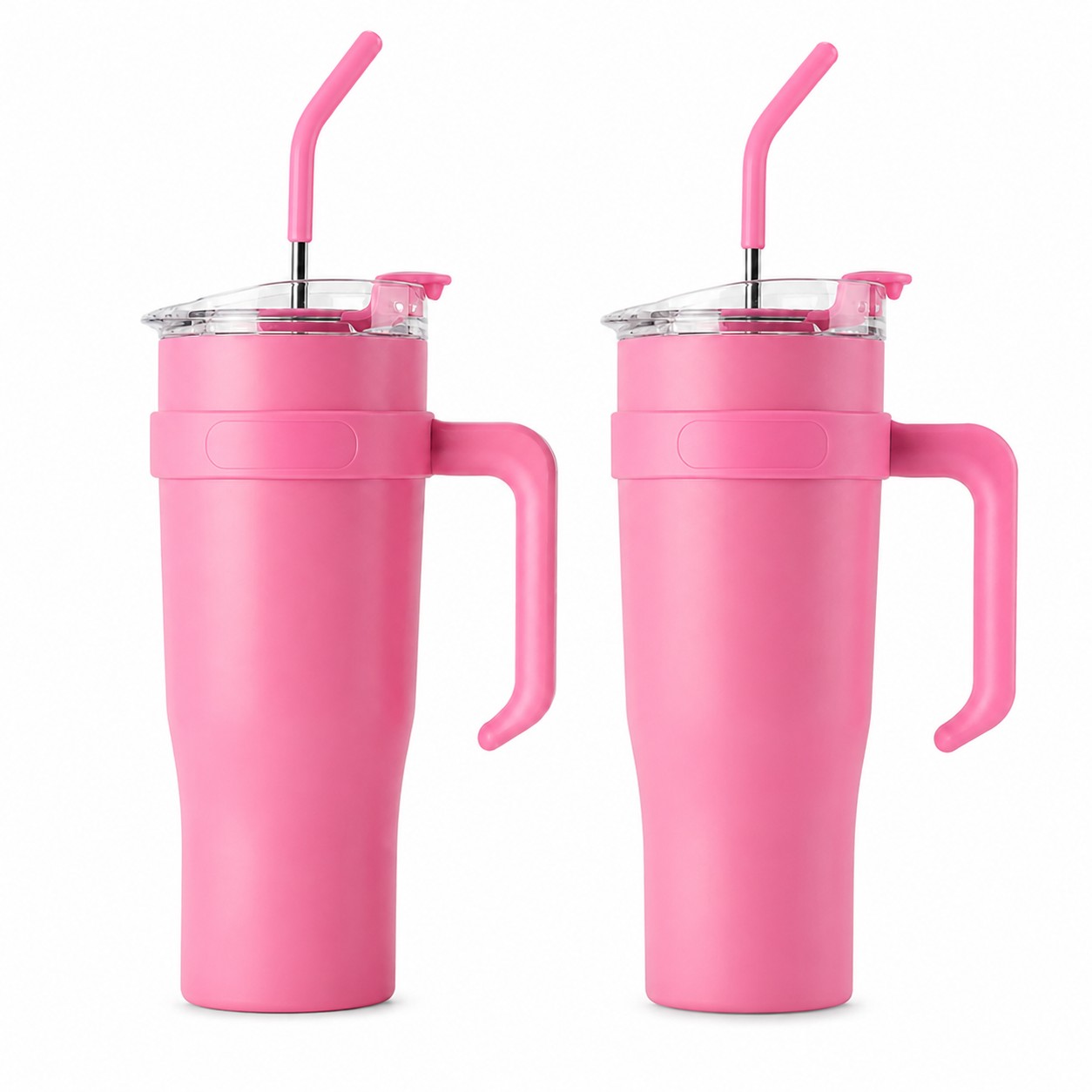Large Handled Insulated Stainless Tumbler — Pink