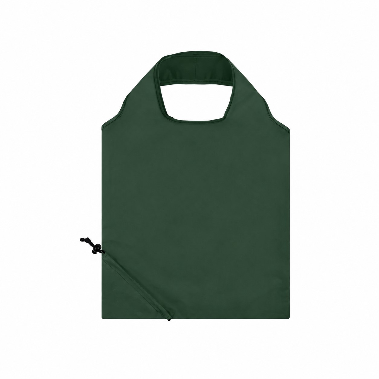 210T Polyester Foldable Tote with Drawstring Pouch — Forest Green