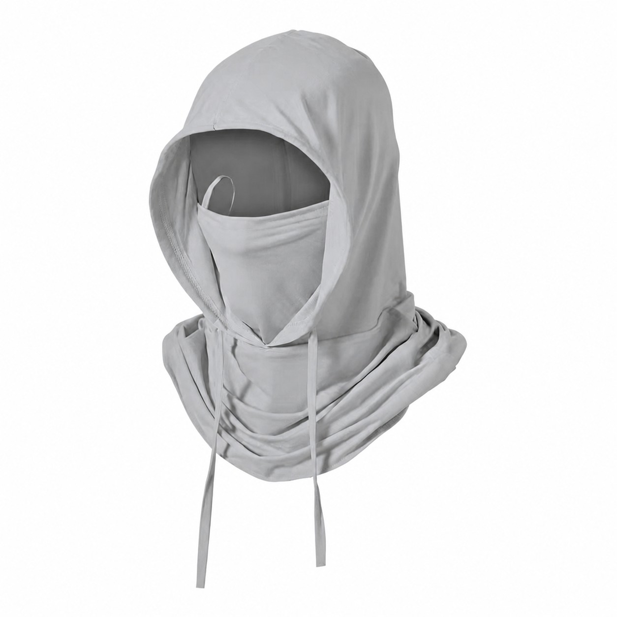 Polyester Hooded Sun Face Cover — Light Gray