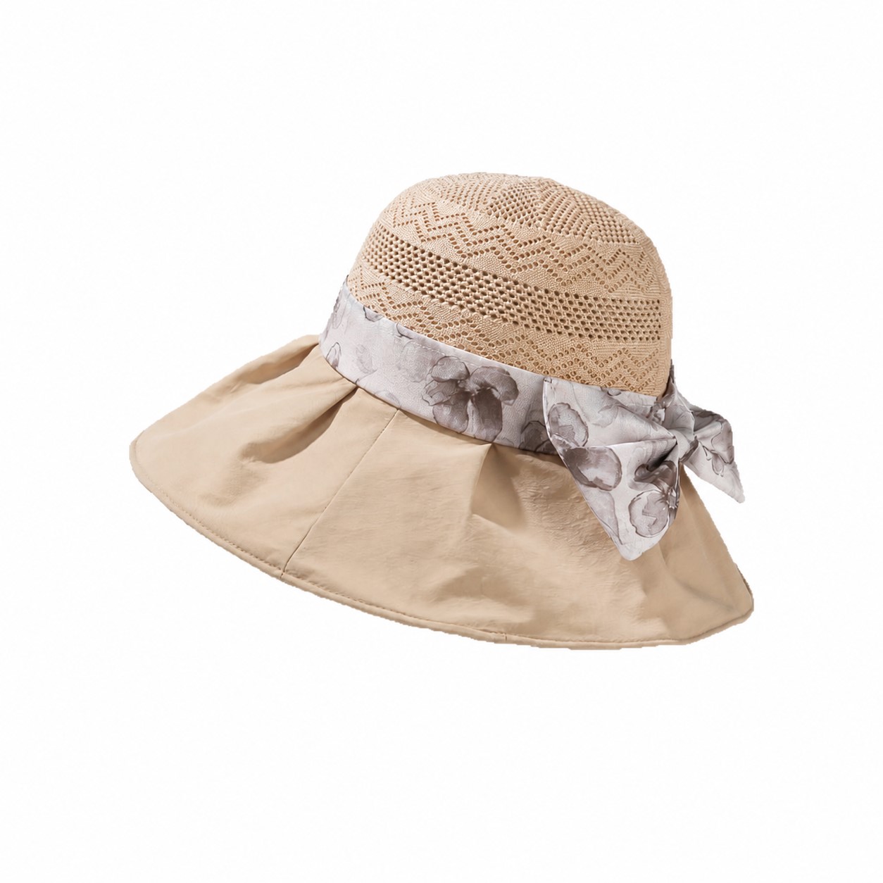 Scarf Tie Polyester Sun Hat — Beige