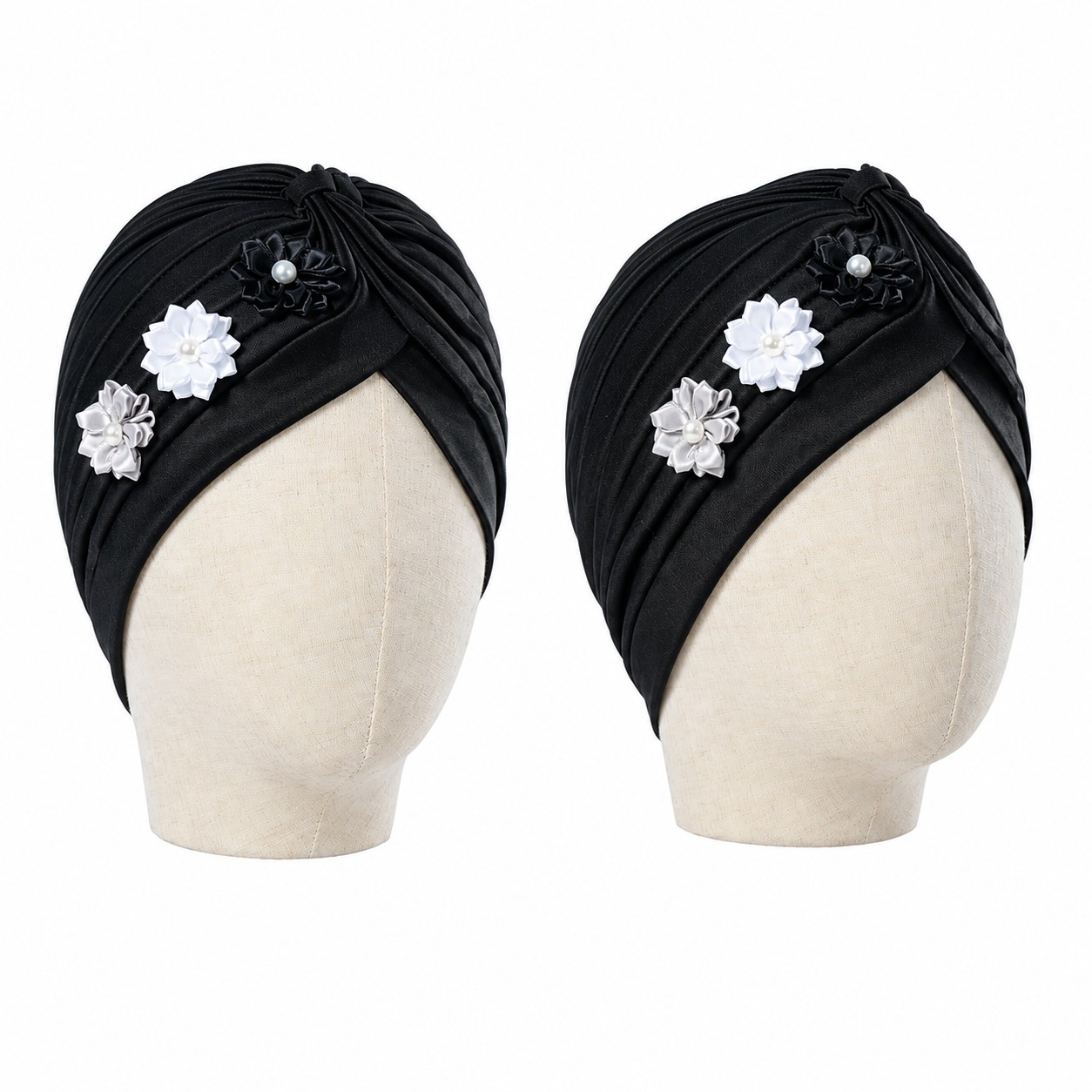 Pleated Polyester Floral Turban Wrap