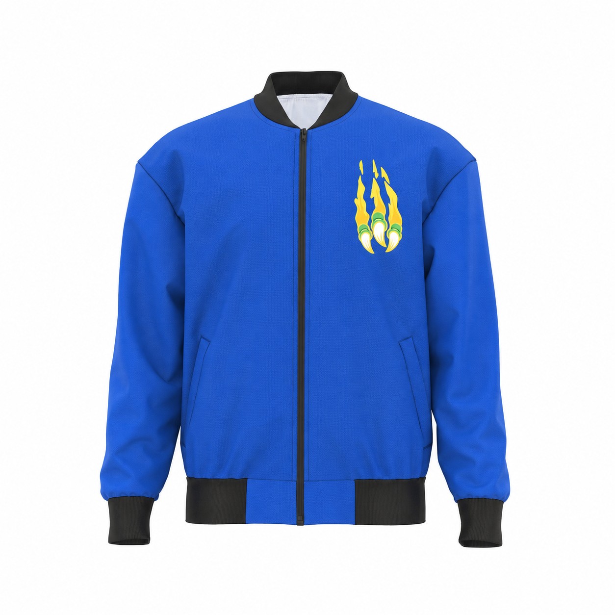 Polyester Smooth Surface Bomber Jacket — Blue