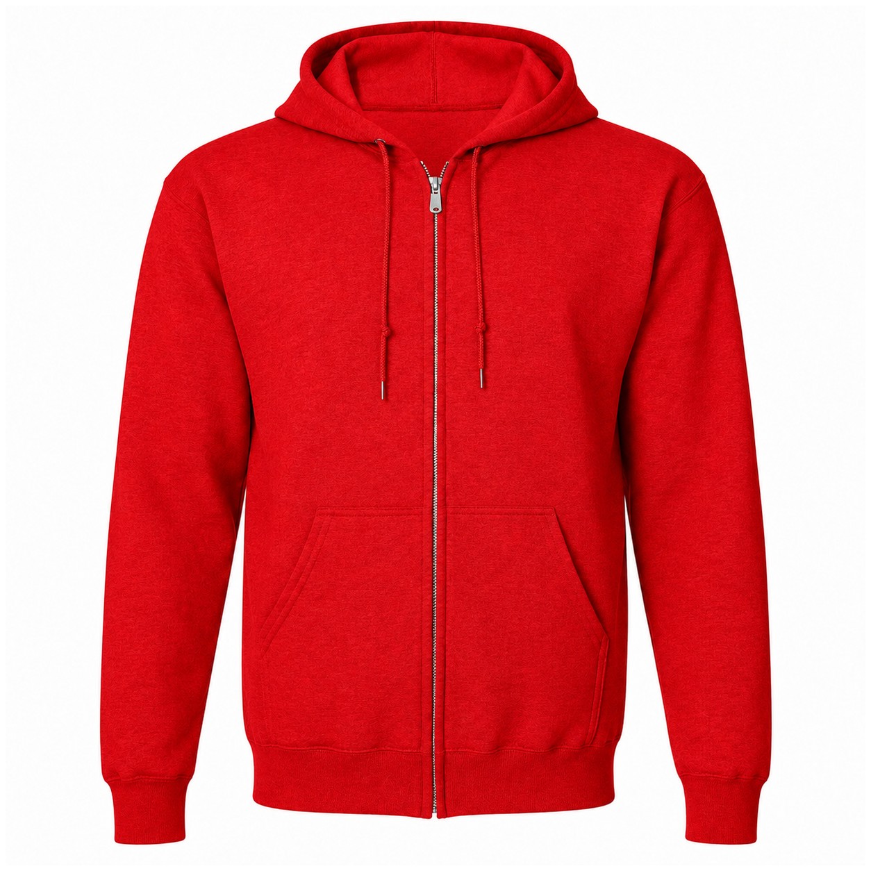 Full Zip Cotton Polyester Fleece Hoodie — Red