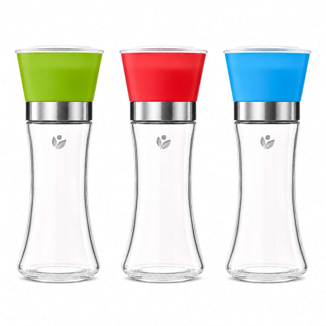 Tall Glass Seasoning Grinder With Stainless Steel Band