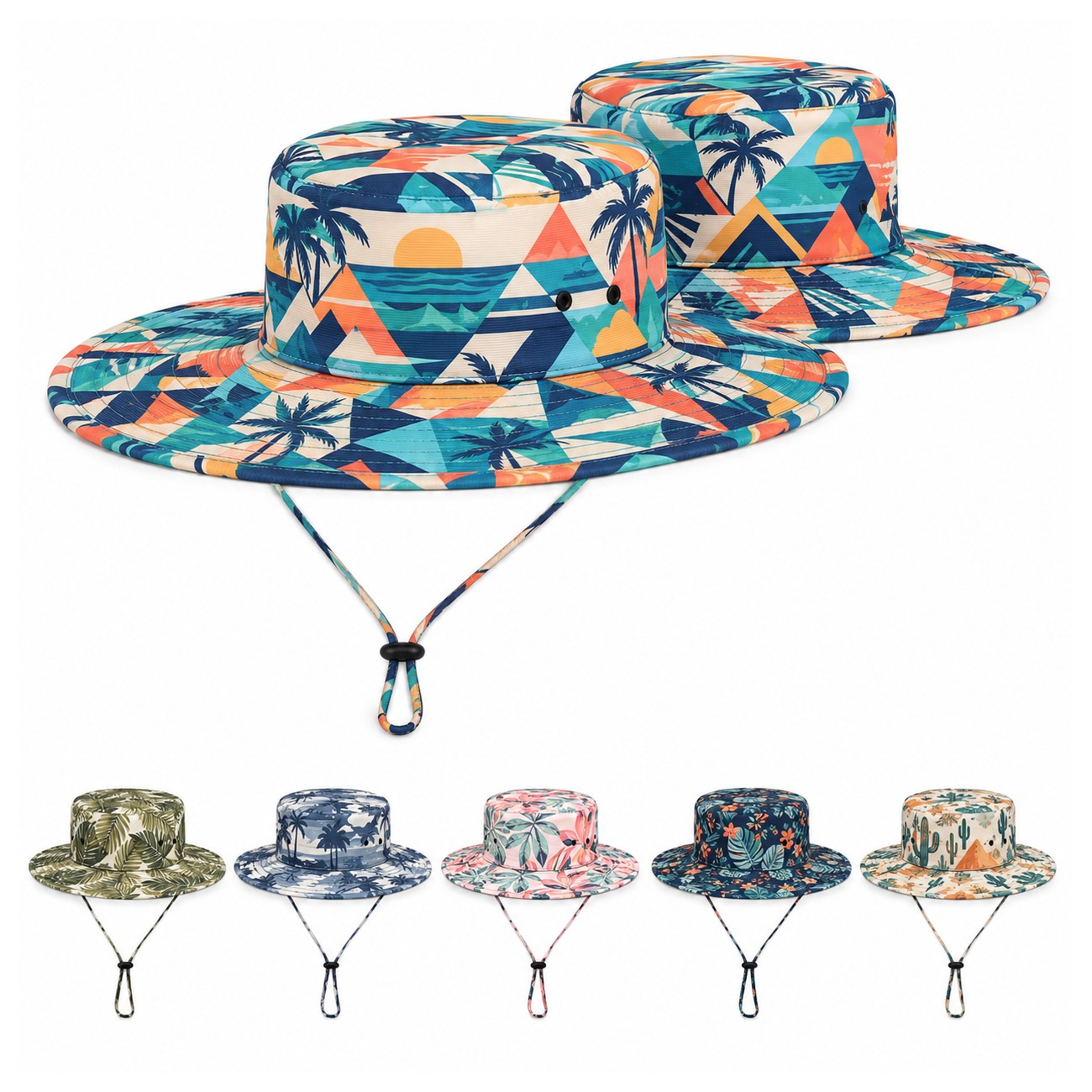 Wide-Brim Polyester Bucket Hat