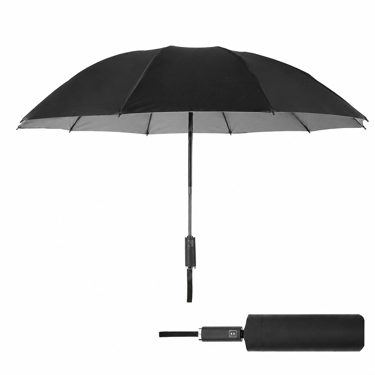 Inverted Auto Open Folding Umbrella — Black/Gray