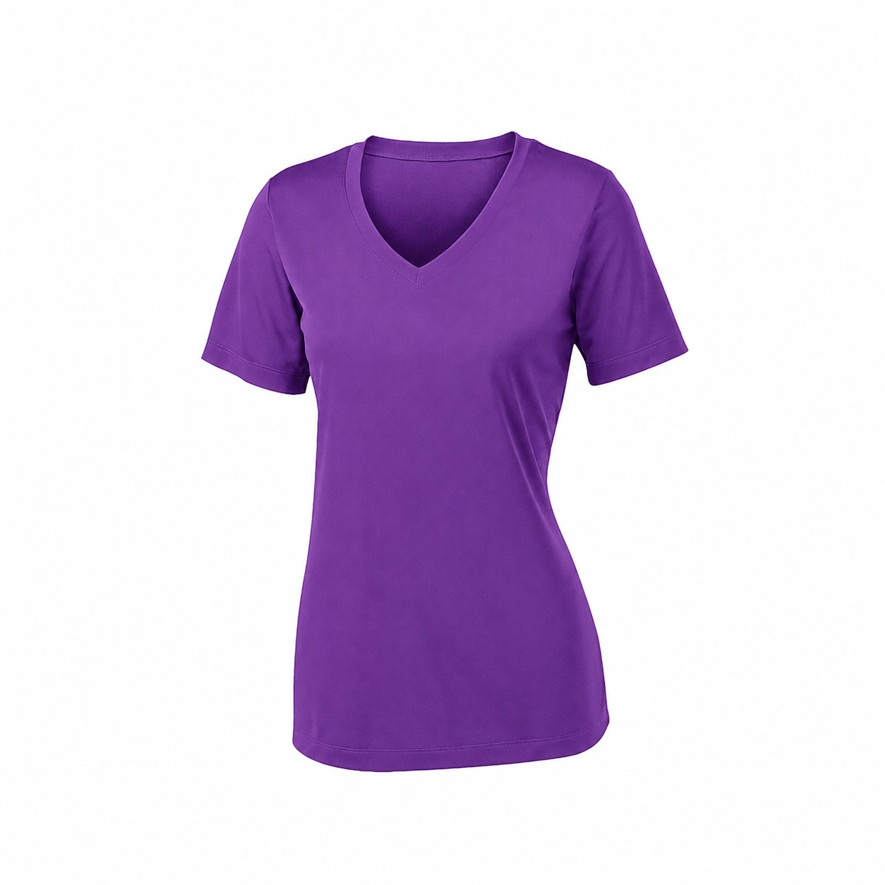 Ladies Polyester V Neck Athletic Tee — Purple