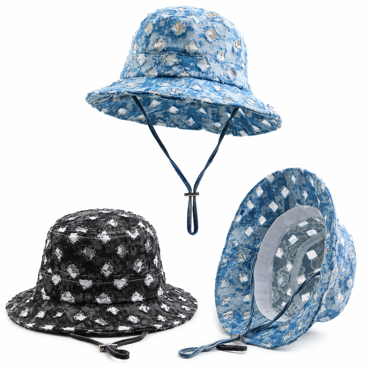 Lace Denim Mesh Bucket Hat