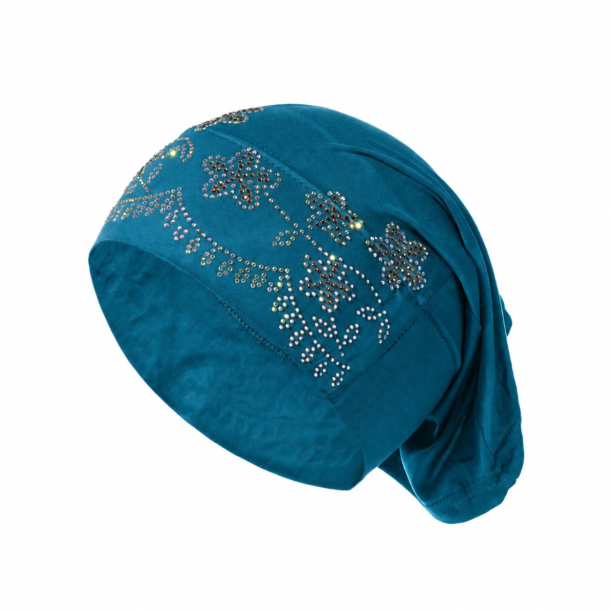 Rhinestone Elastic Turban Head Wrap — Peacock Blue