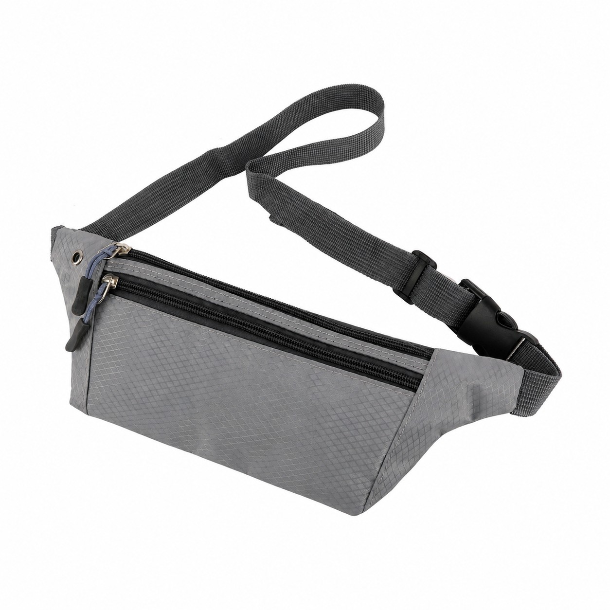 420D Polyester Zippered Fanny Pack — Gray