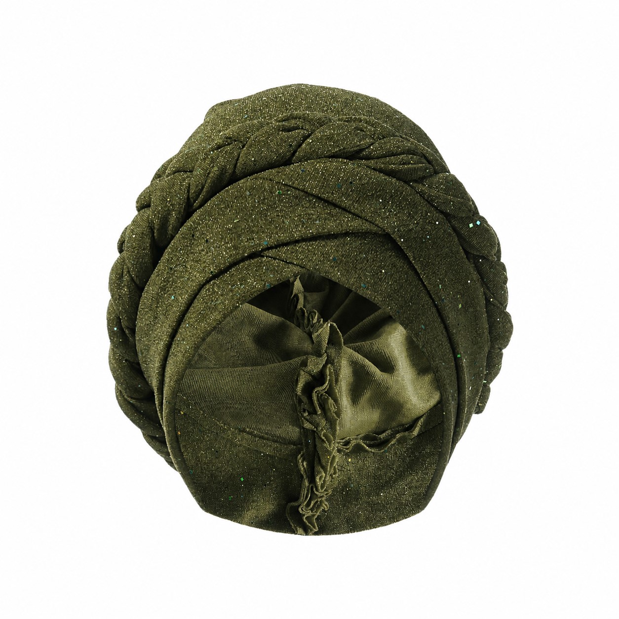 Polyester Shiny Braid Turban Hat — Army Green