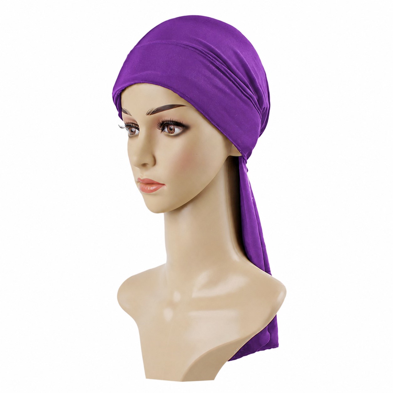 Polyester Drawstring Hair Turban — Purple