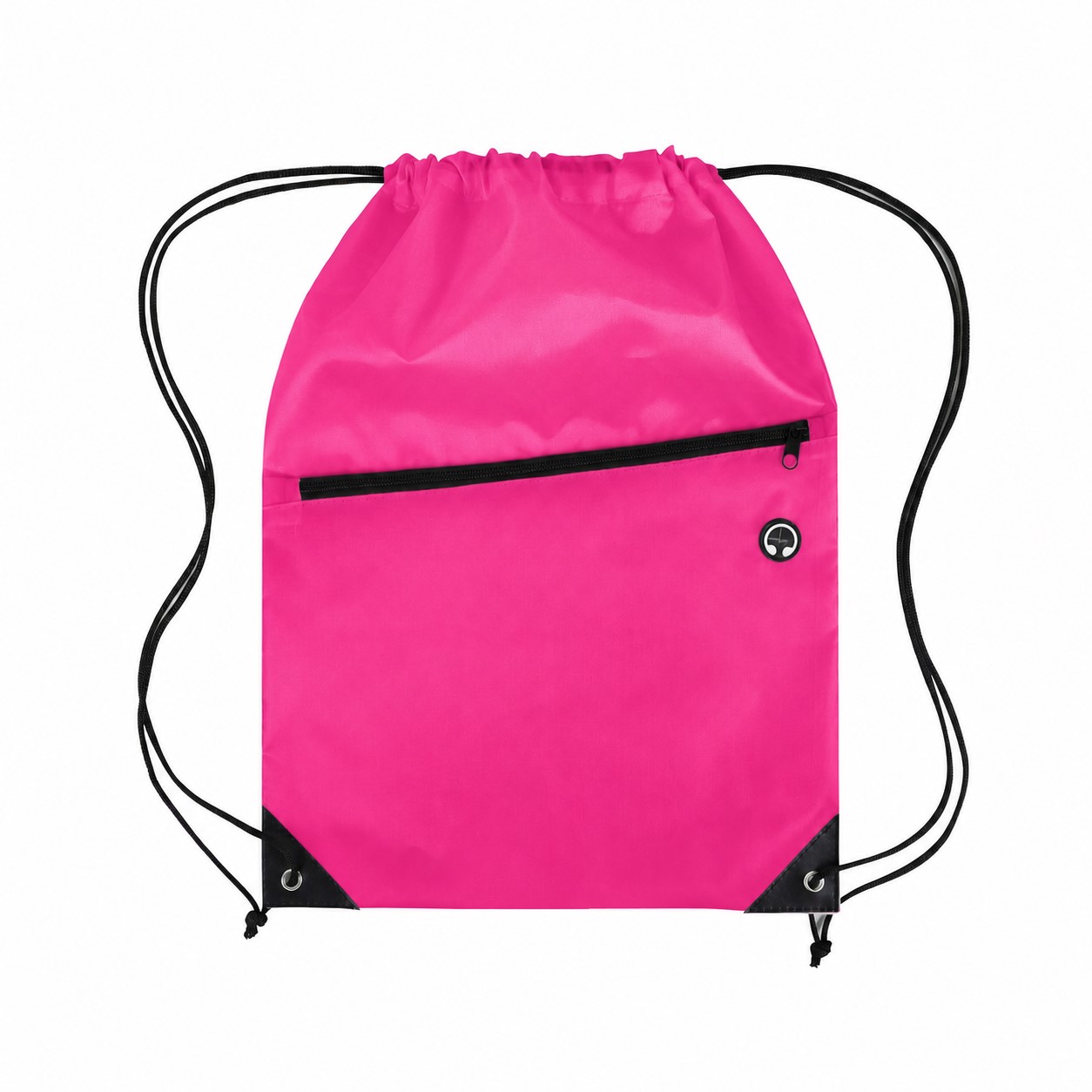210D Polyester Zippered Drawstring Bag — Fuchsia Pink