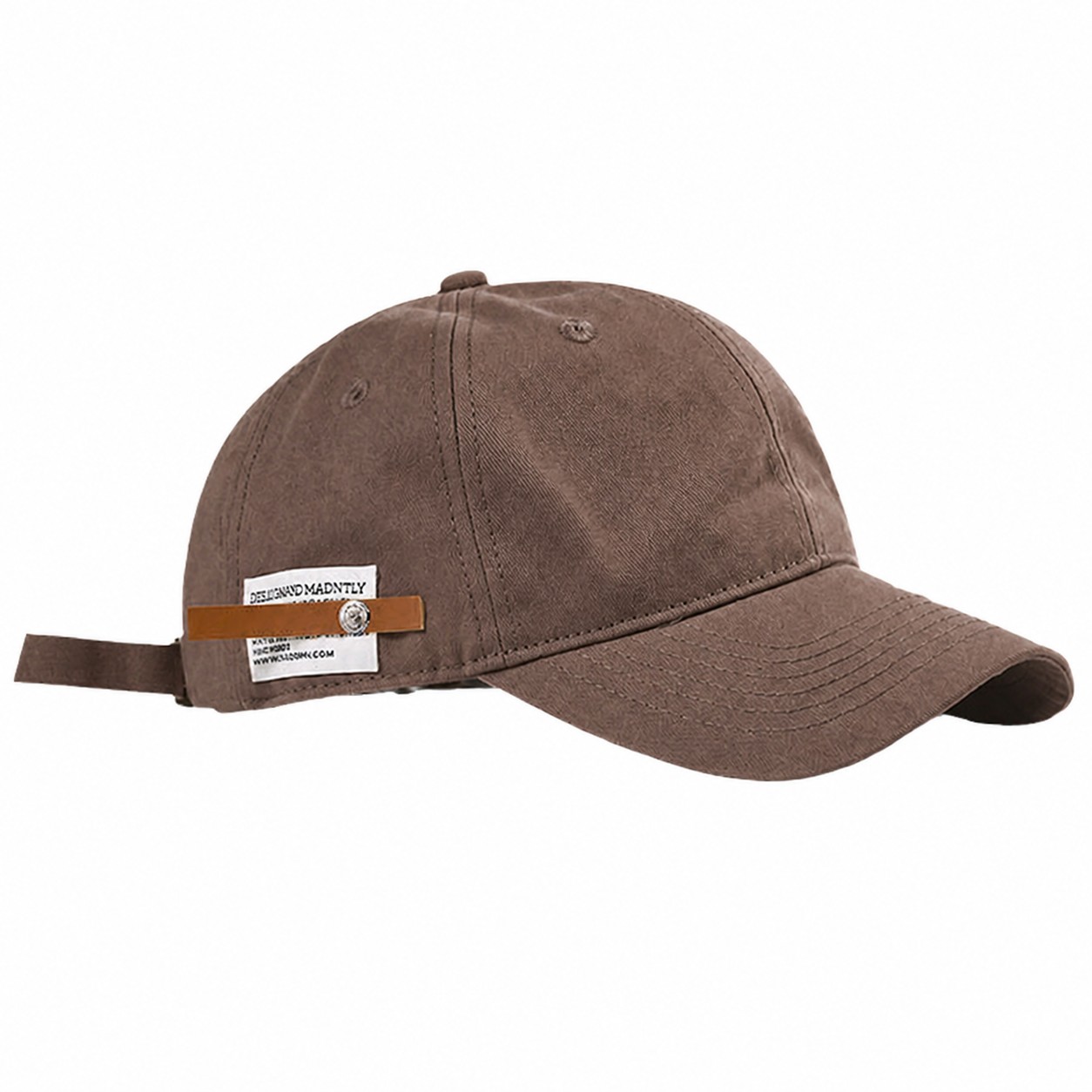 Side Label Polyester Baseball Cap — Coffee Brown