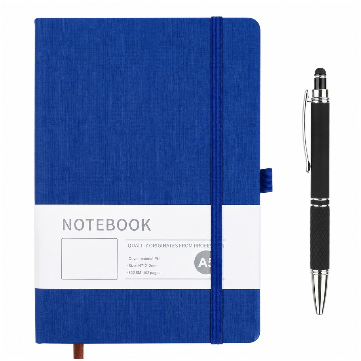 PU Blank Journal Stylus Pen Set — Blue