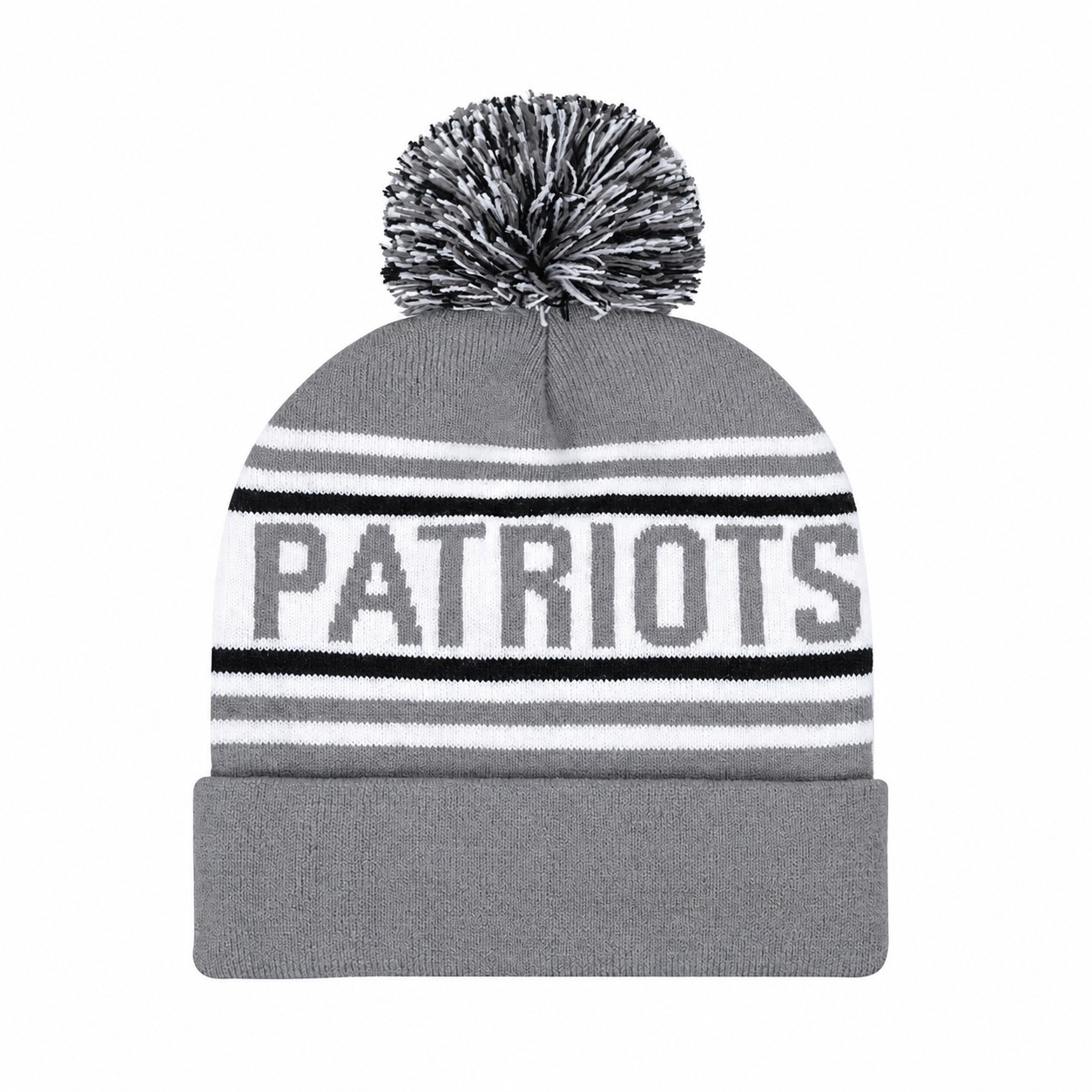 Acrylic Jacquard Knit Pom Beanie — Gray/White/Black
