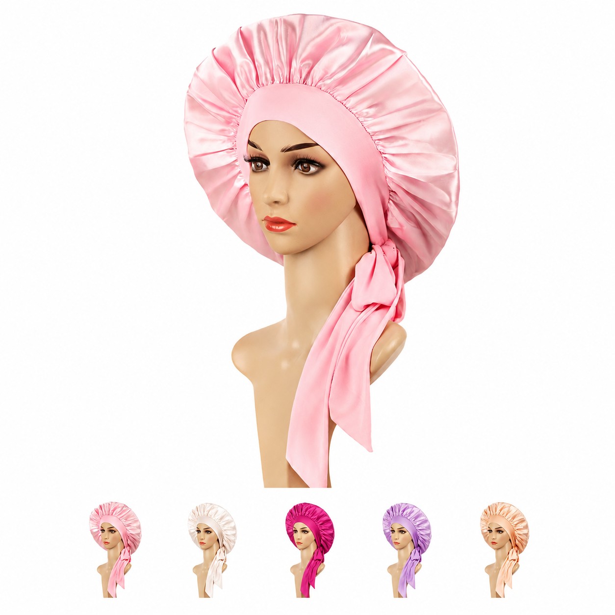 Satin Tie Strap Sleep Bonnet