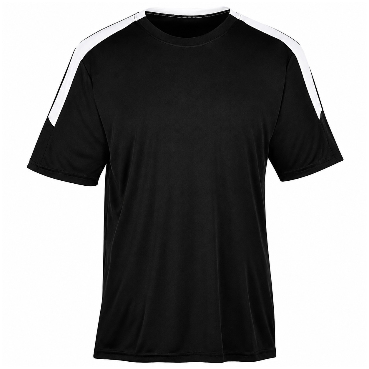 Polyester Contrast Stripe Crewneck Shirt — Black