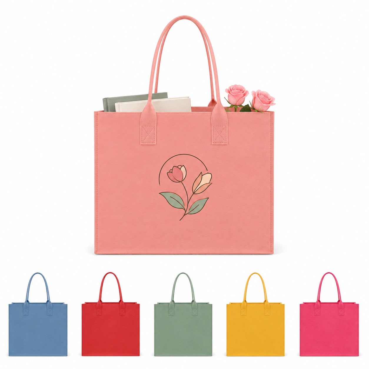 Plush Felt Tote With Side Pockets