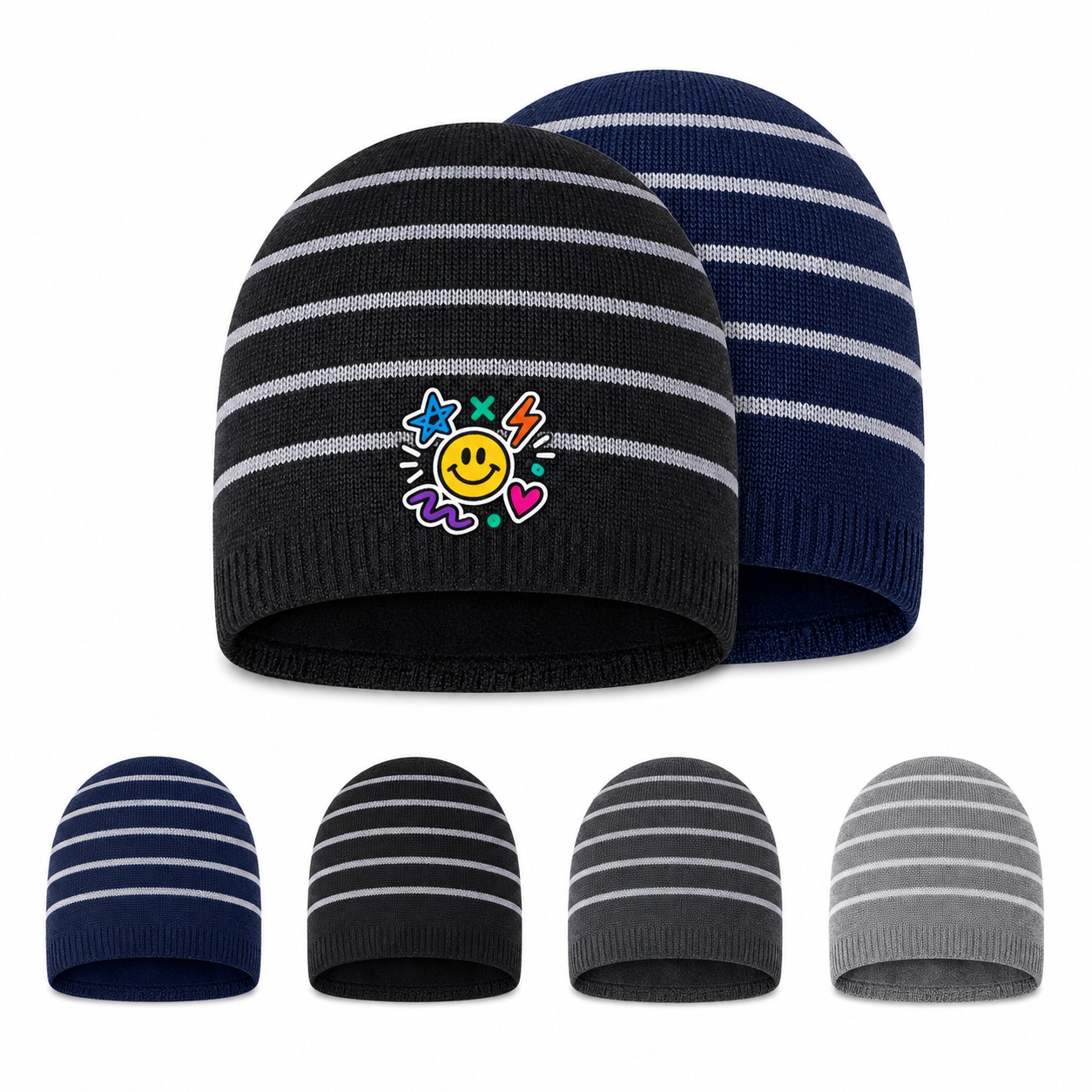 Striped Fleece Lined Knit Beanie