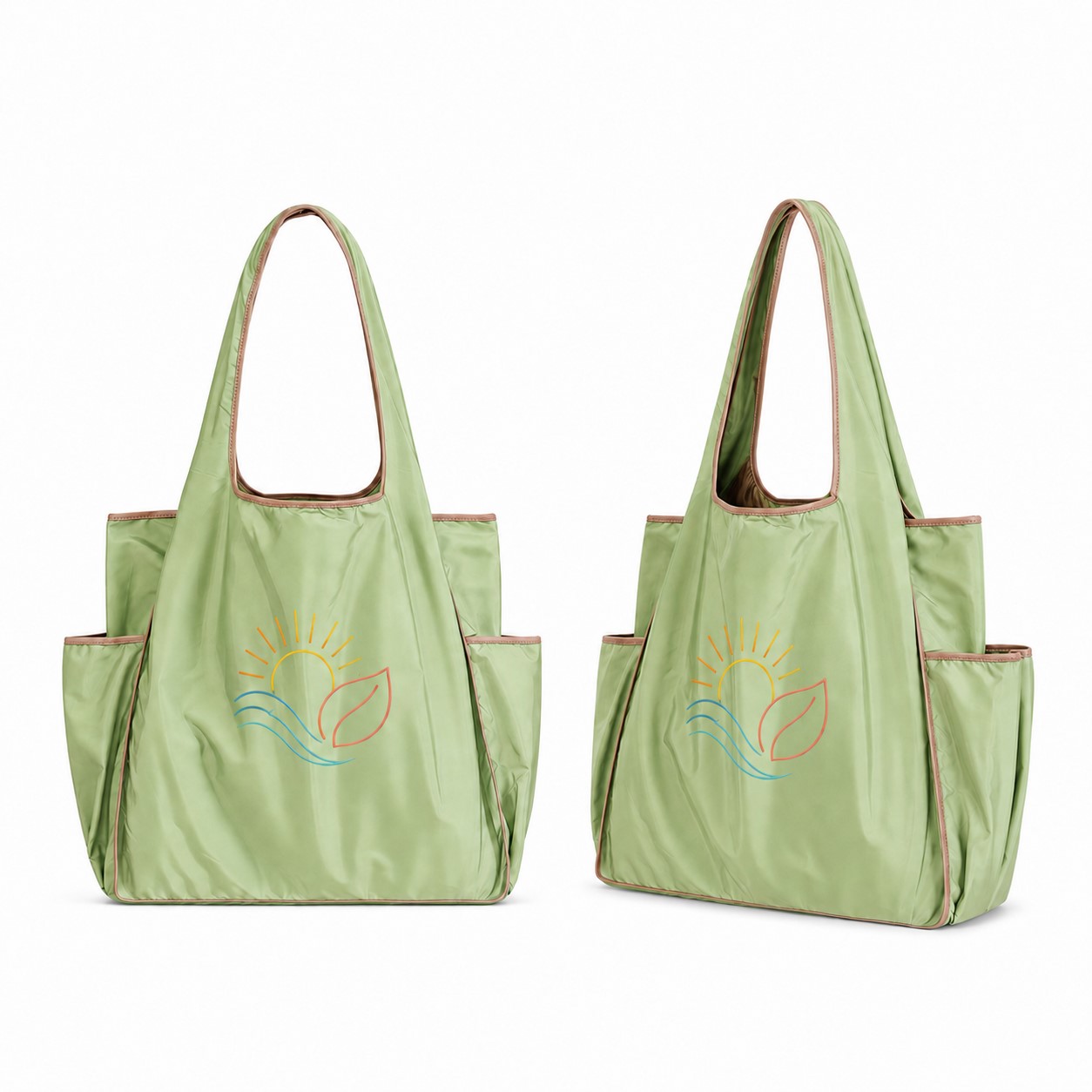 Foldable Polyester Shopping Tote With Side Pockets