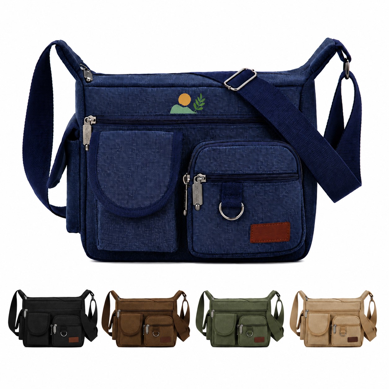 Canvas Front Pocket Crossbody Shoulder Bag