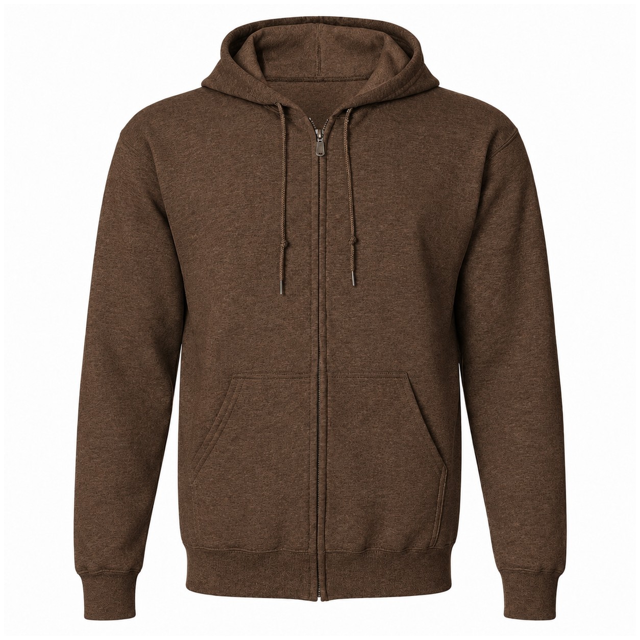 Full Zip Cotton Polyester Fleece Hoodie — Brown