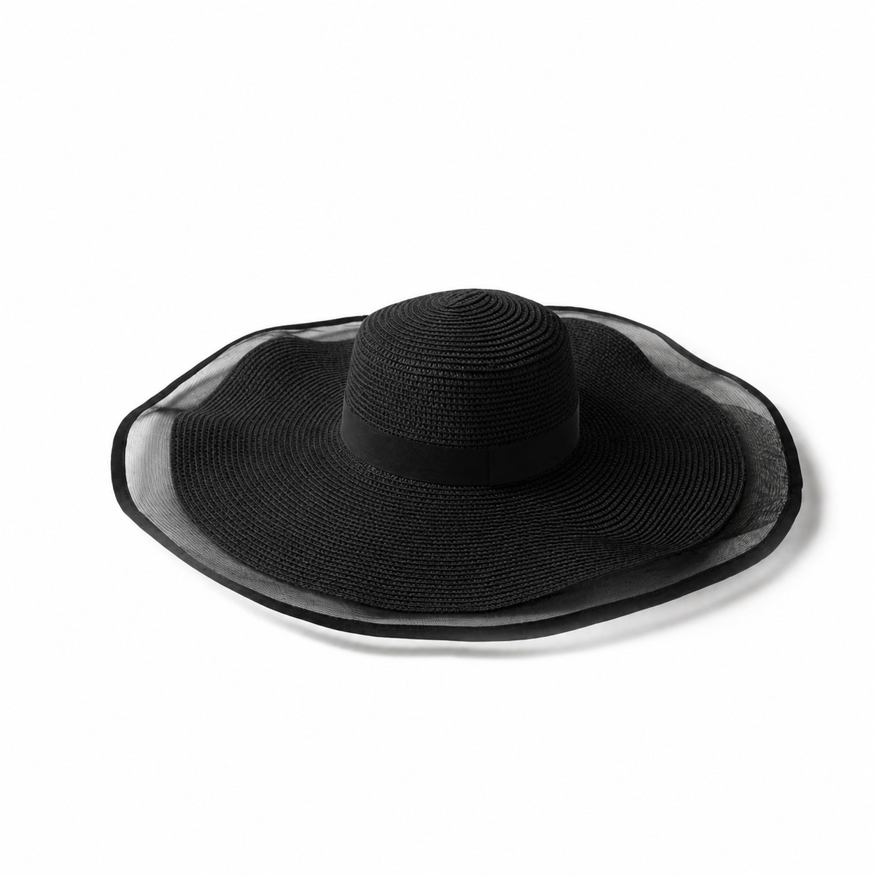 Straw Wide Brim Sun Hat — Black