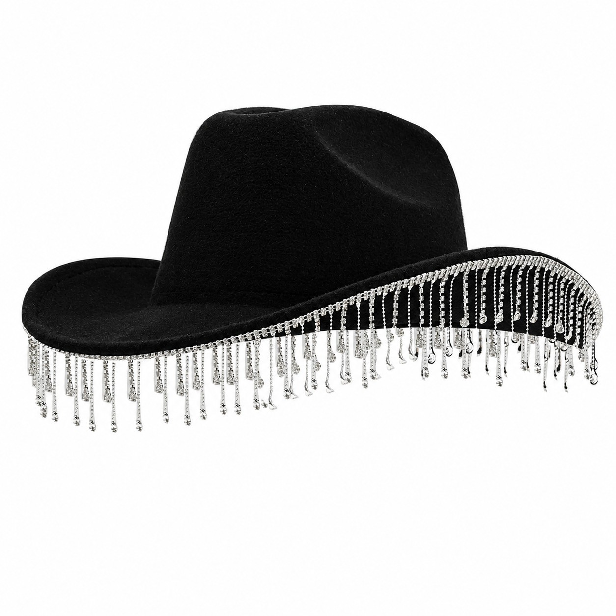 Polyester Rhinestone Cowboy Hat — Black
