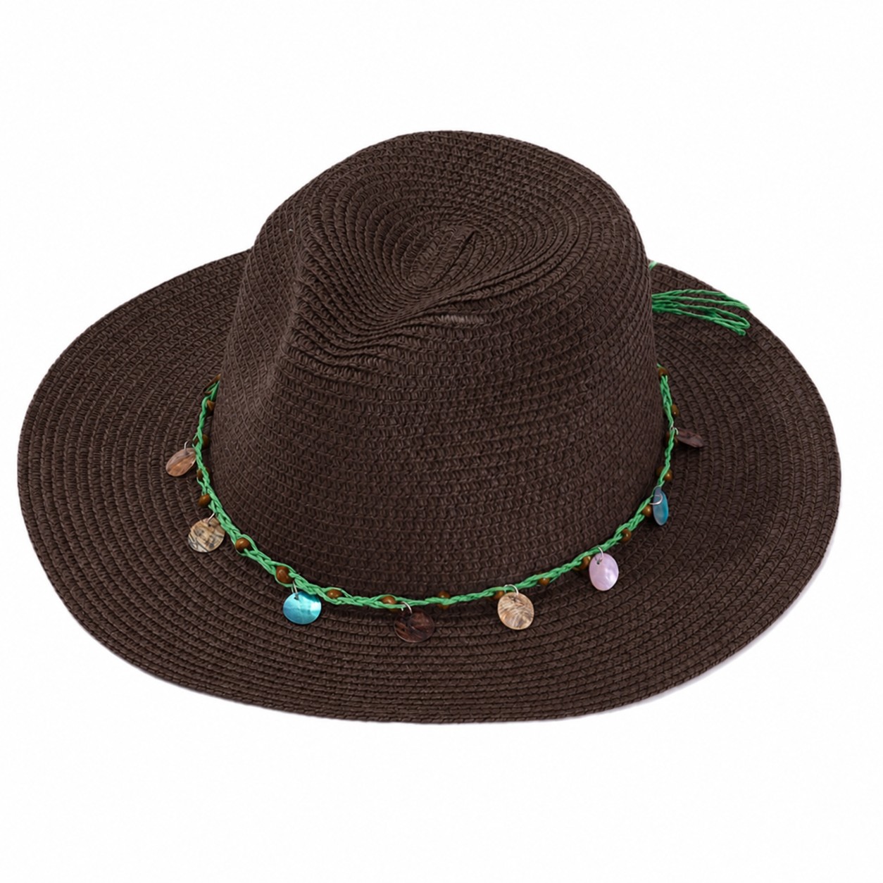 Stone Band Straw Sun Hat — Dark Coffee Brown