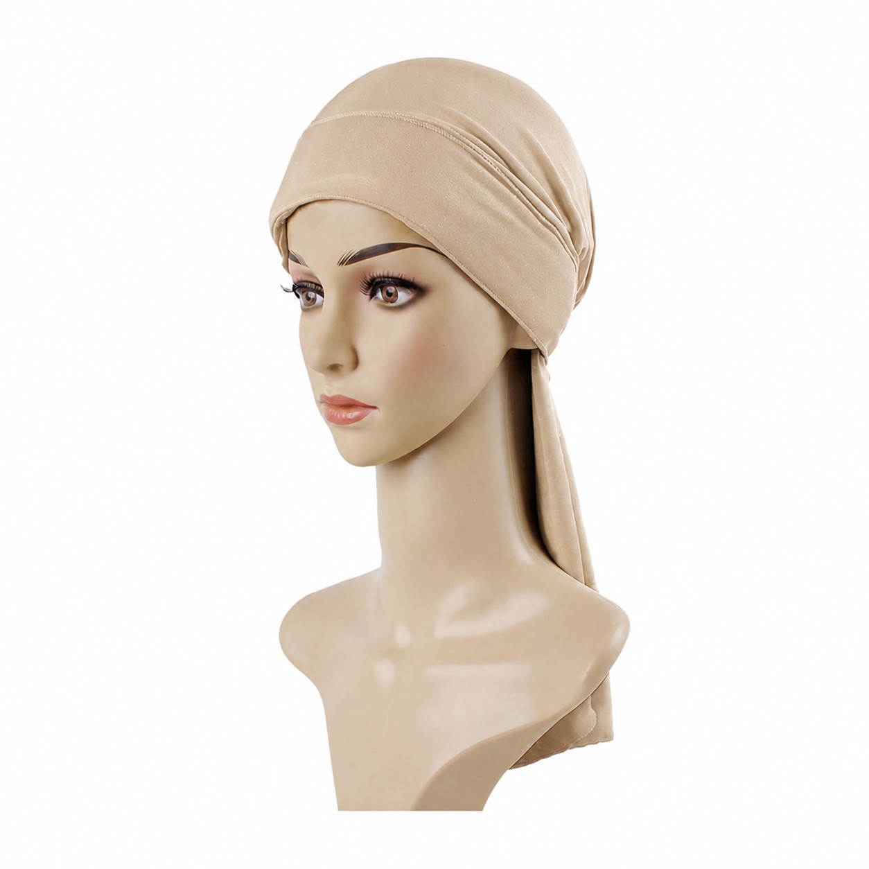Polyester Drawstring Hair Turban — Beige