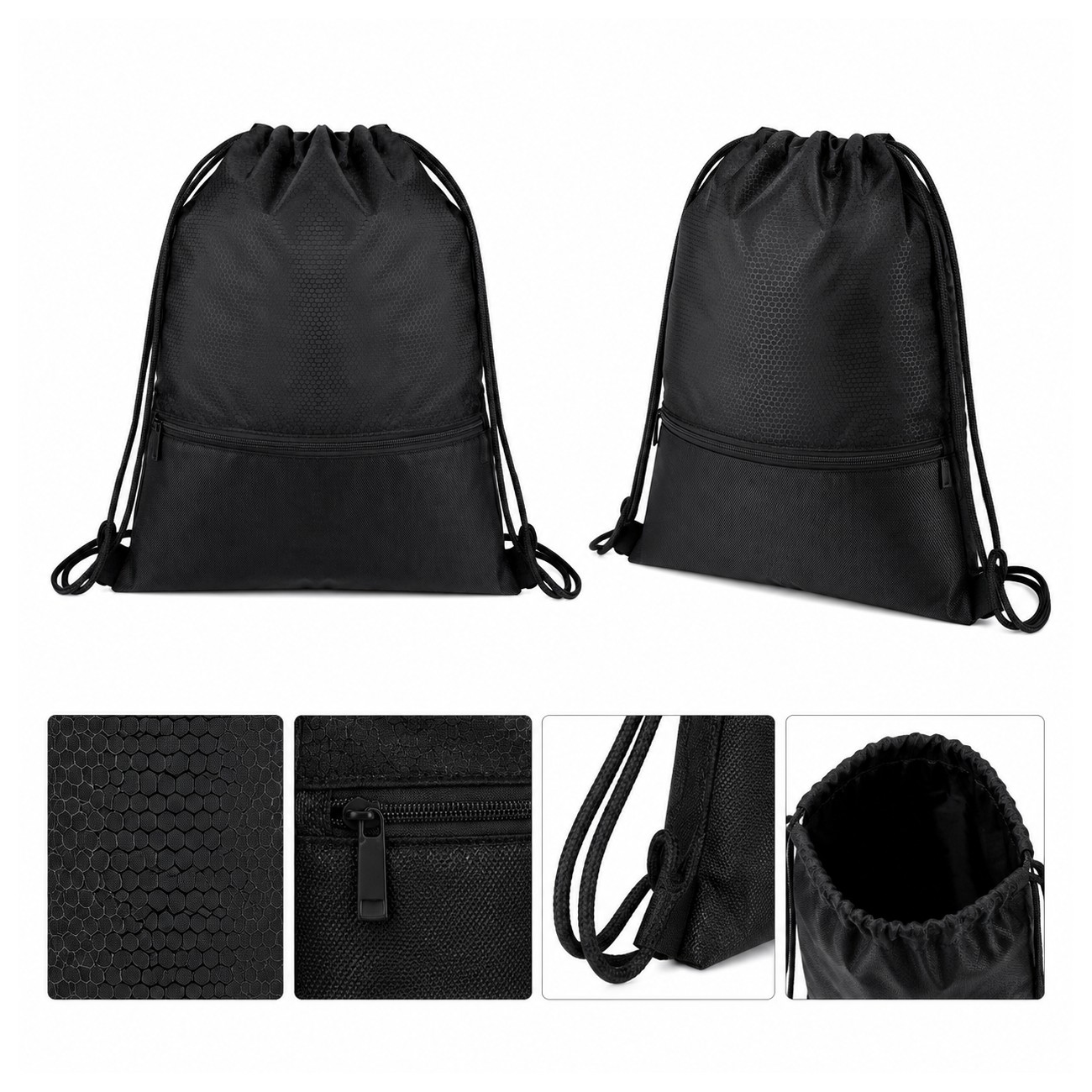 1680D Polyester Black Drawstring Bag