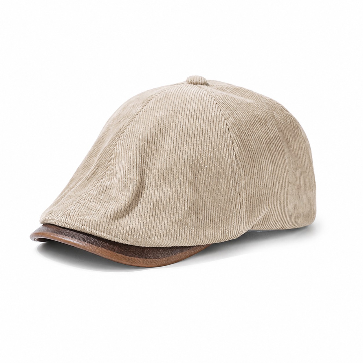 Corduroy Reversible Newsboy Cap — Khaki Beige