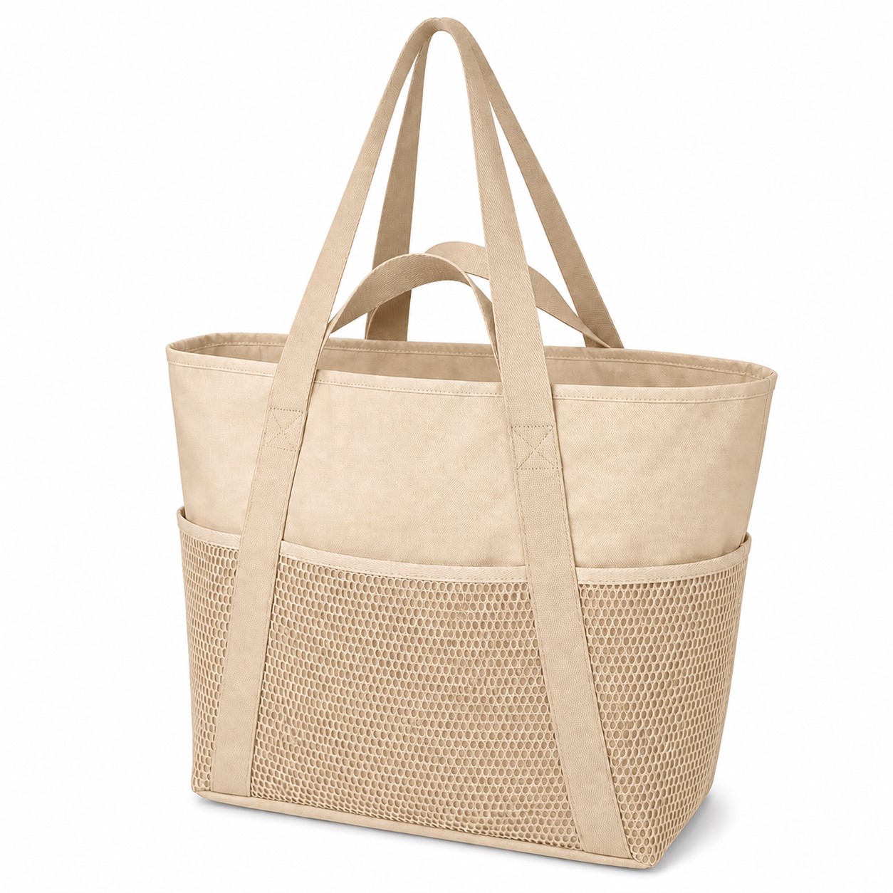 Polyester Beach Tote With Zipper Closure — Beige