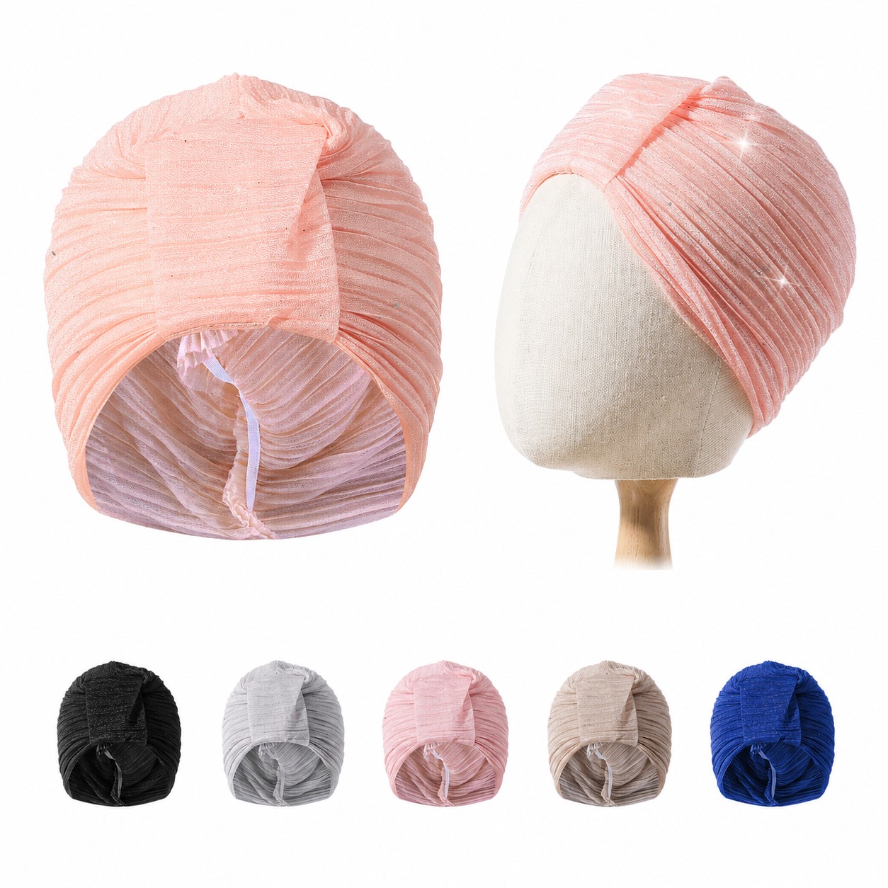 Sequin Polyester Elastic Turban Hat