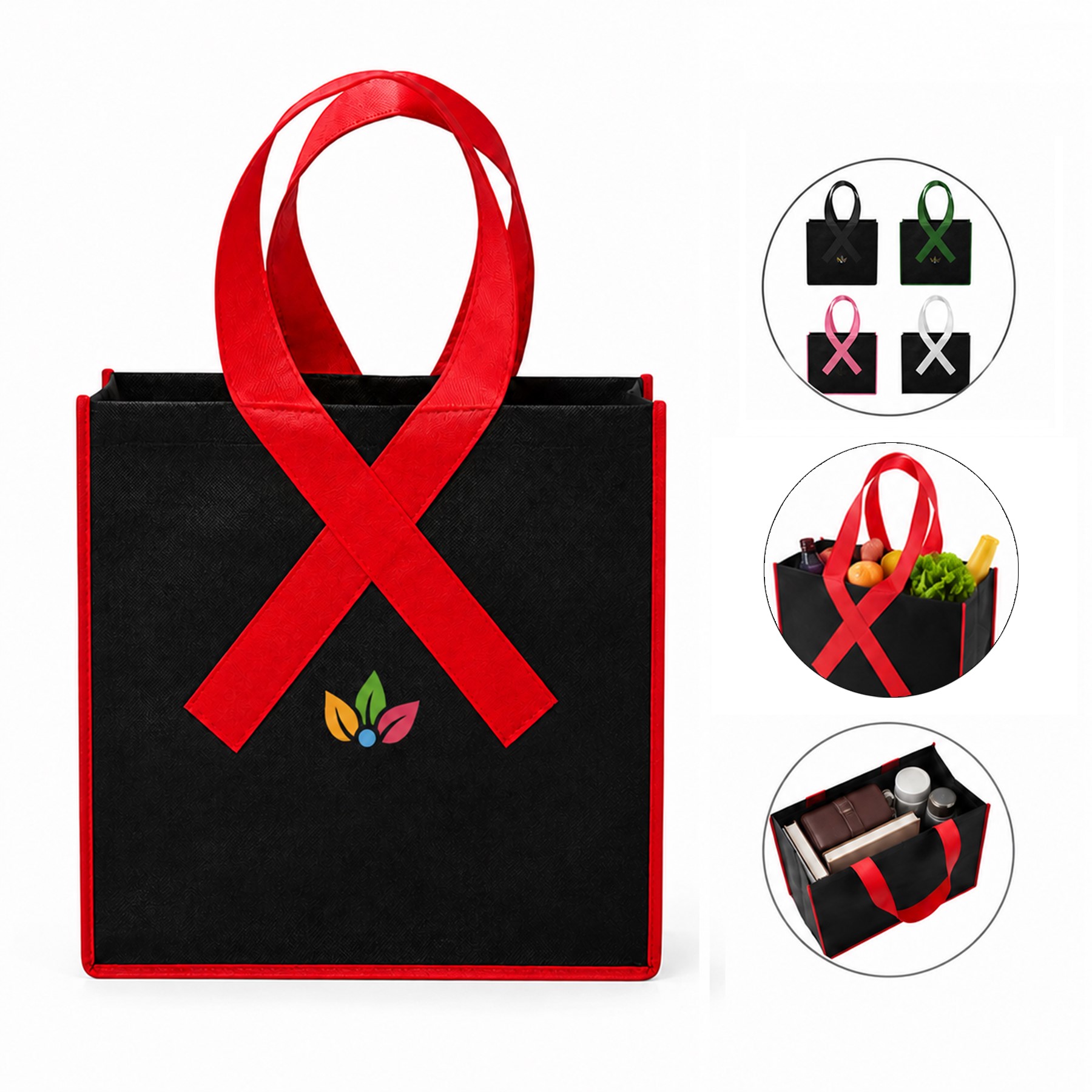 Ribbon Handle Polyester Awareness Tote