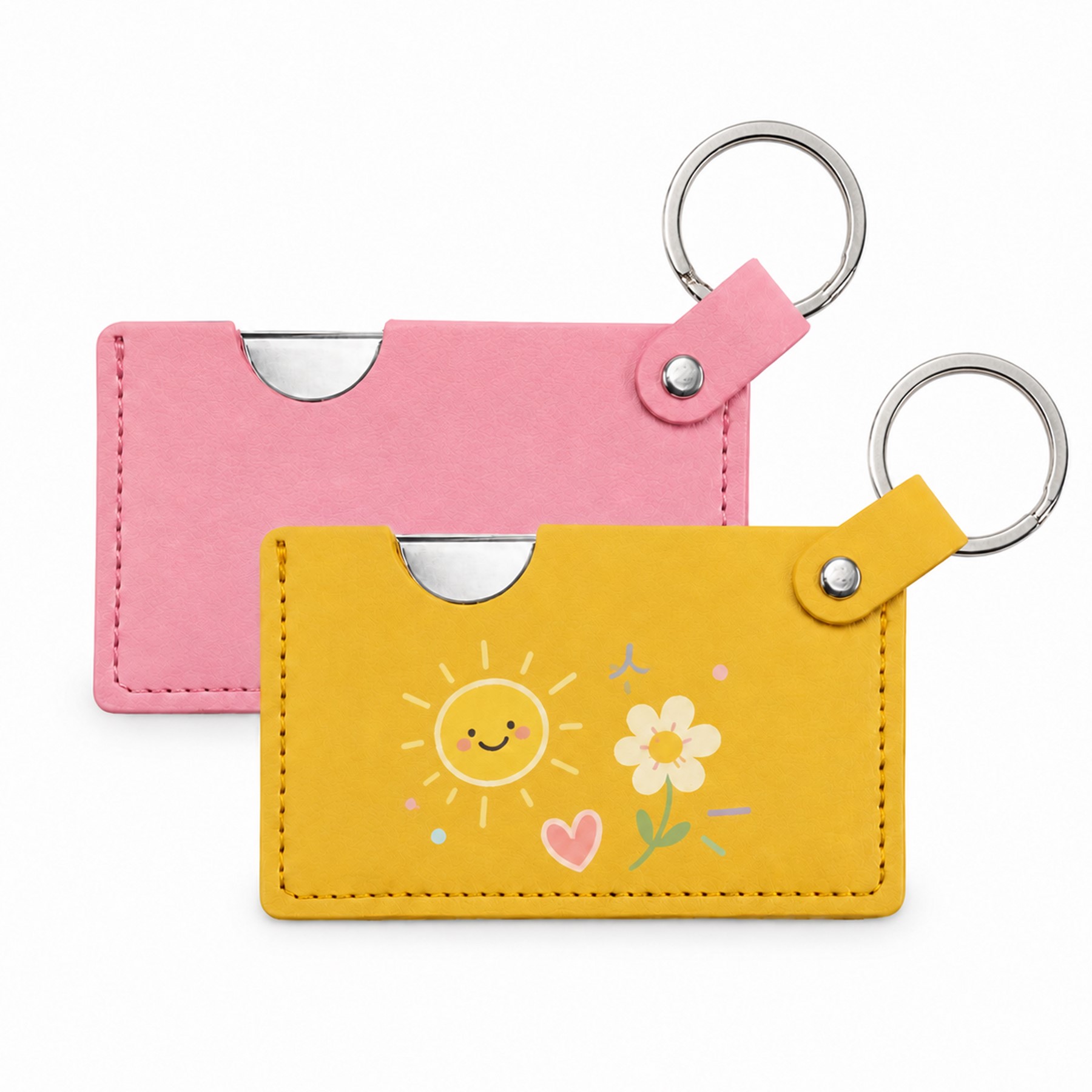 PU Sleeve Stainless Steel Mirror Keychain