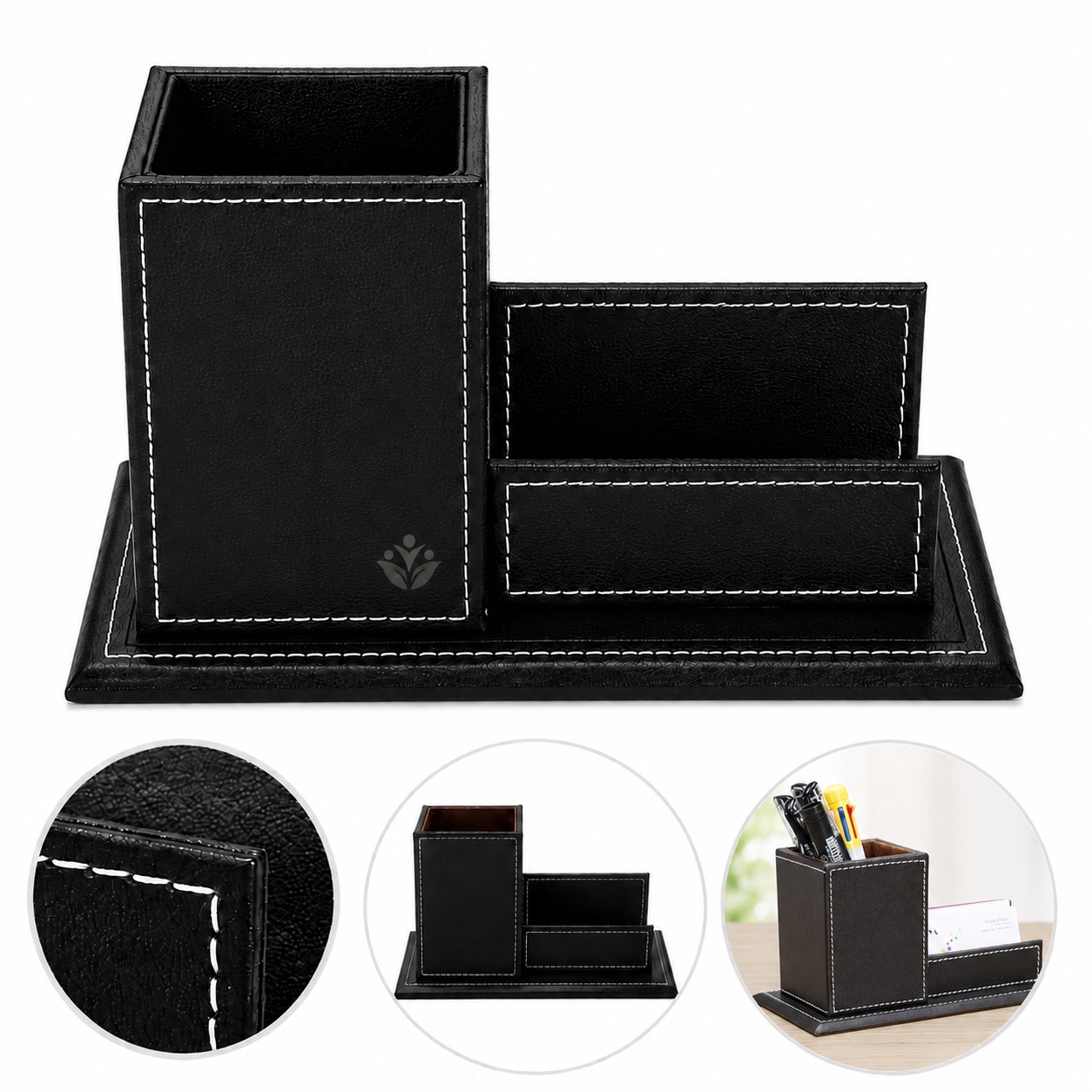 Leather Desktop Organizer With Contrast Stitching