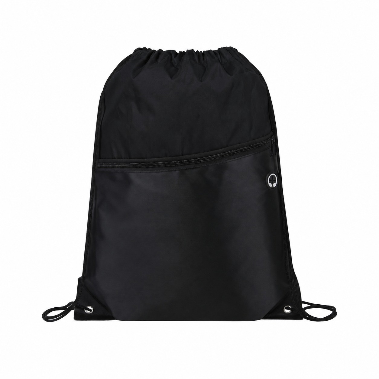 Two-Tone Zipper Drawstring Backpack — Black