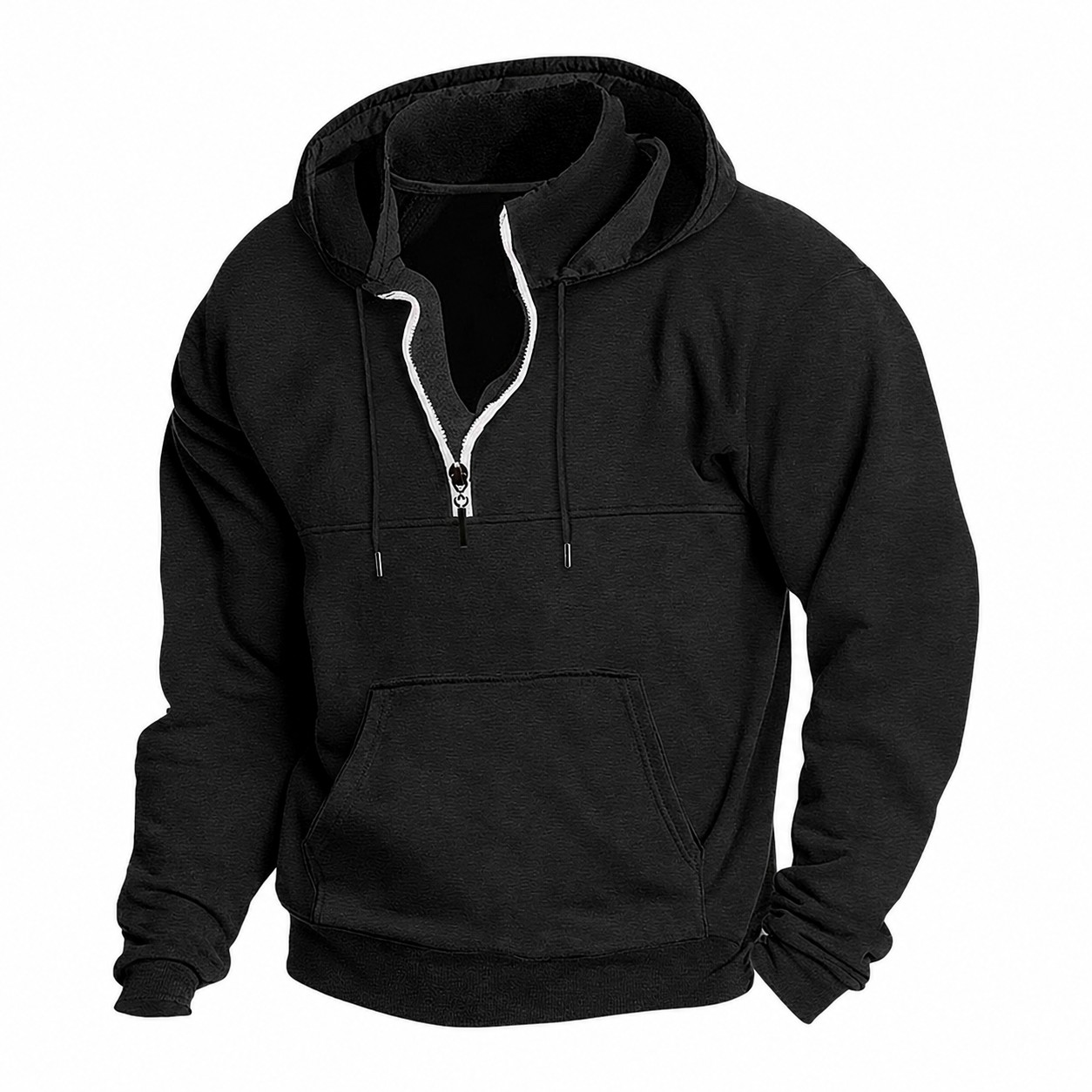 Slim Quarter Zip Hooded Sweatshirt — Black