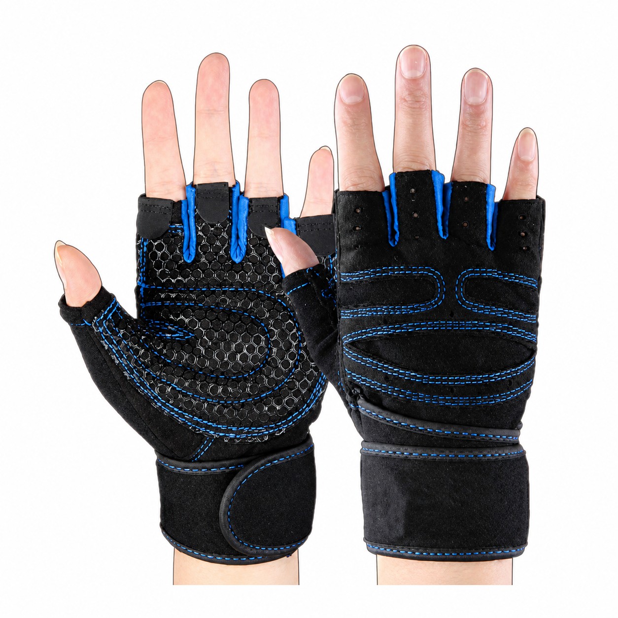 Fiber Open Finger Training Gloves — Blue