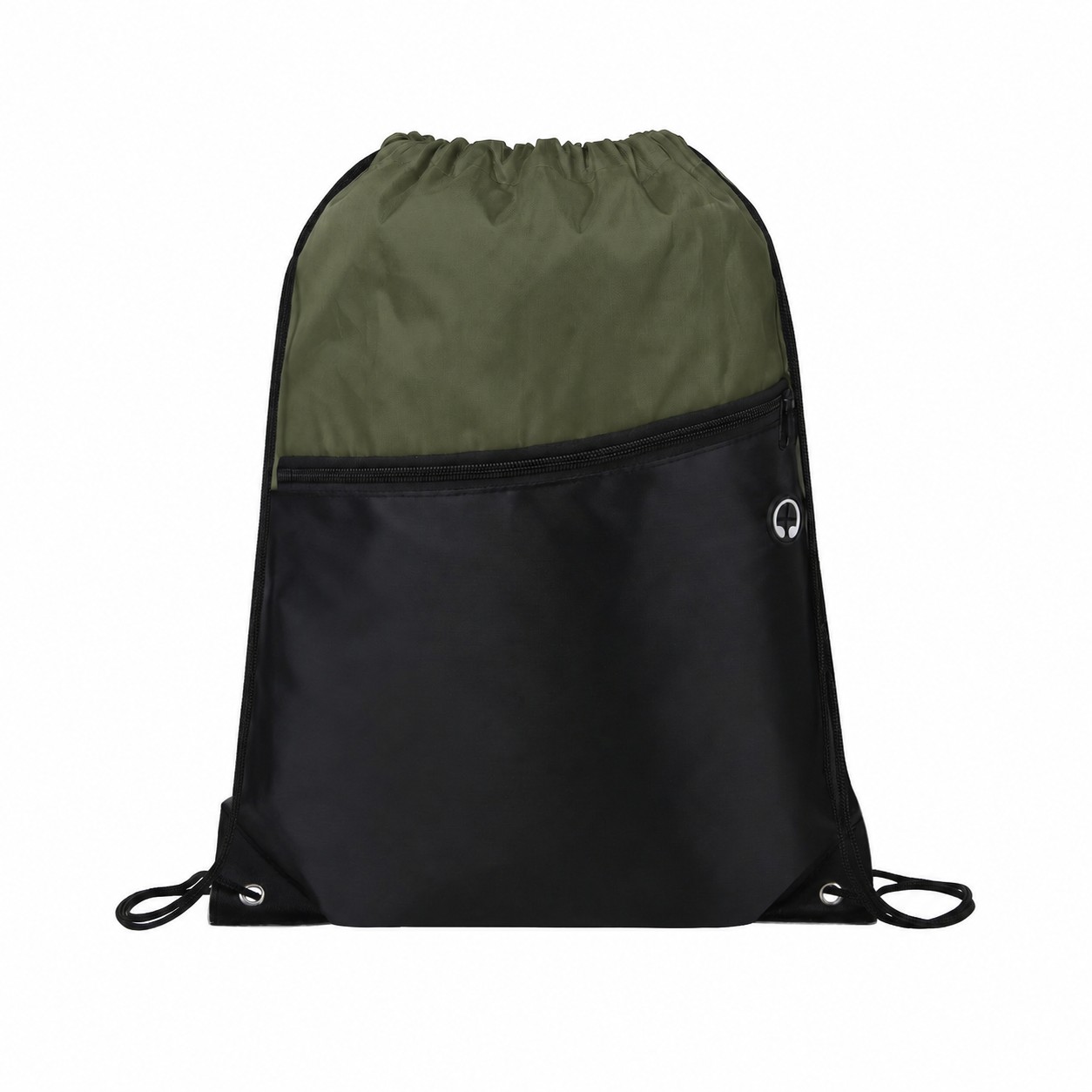 Two-Tone Zipper Drawstring Backpack — Army Green