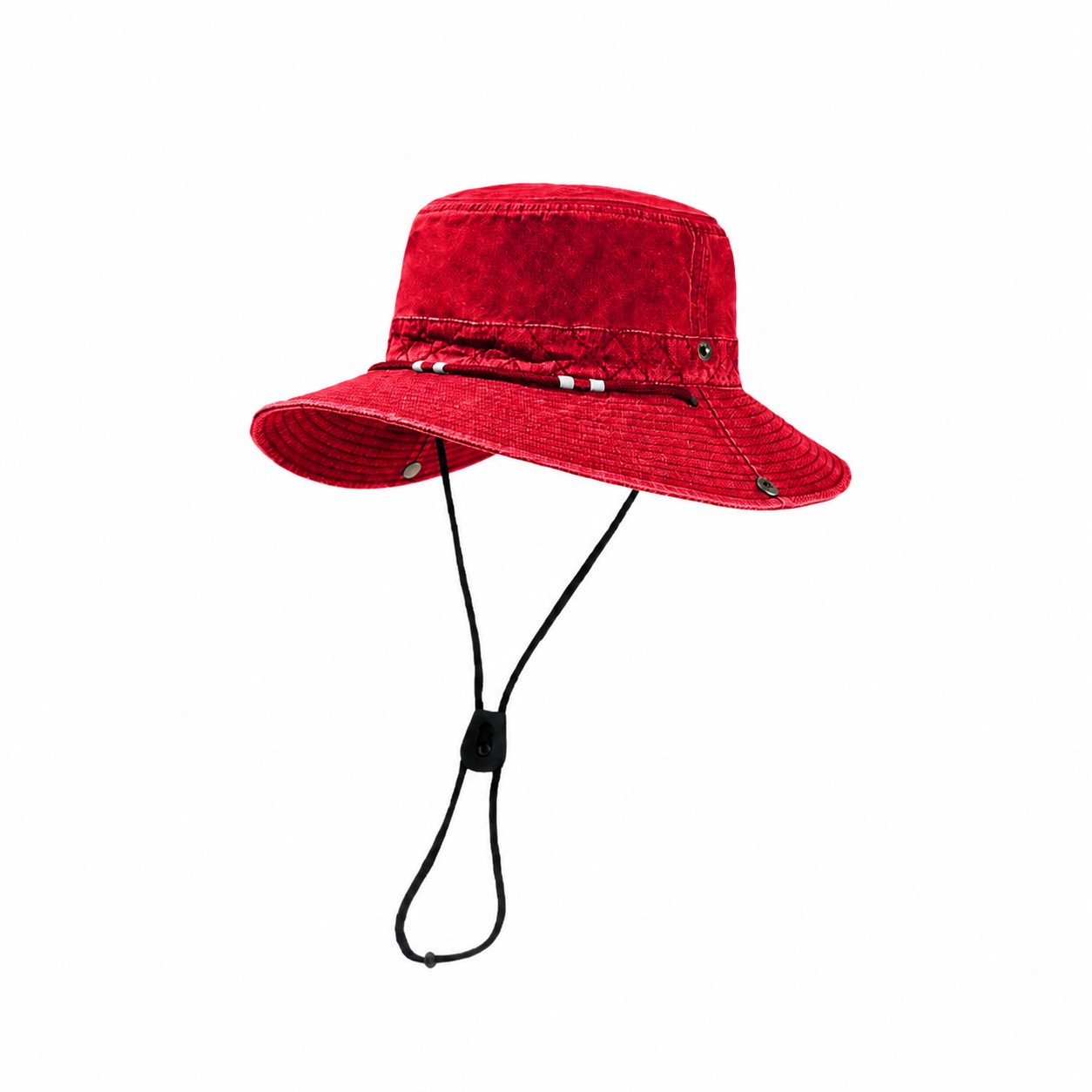 Polyester Chin Cord Bucket Sun Hat — Red